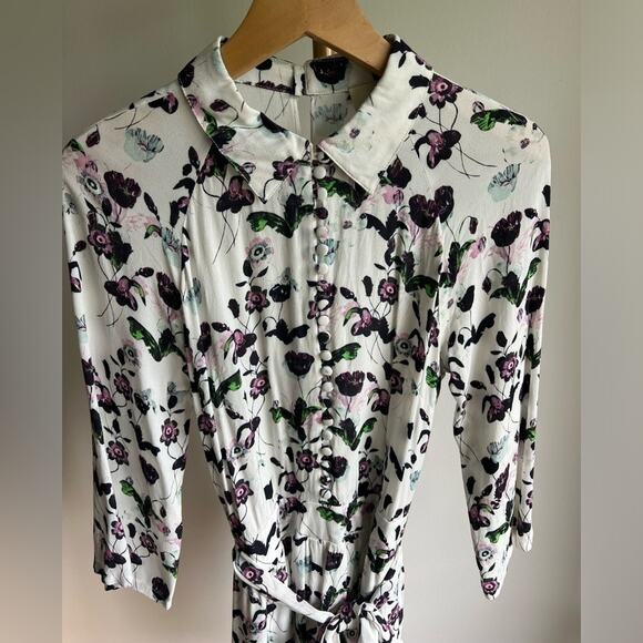 ANTHROPOLOGIE ELEVENSES FLORET ROMPER WHITE PURPLE 3/4 SLEEVE SIZE S - Picture 6 of 13